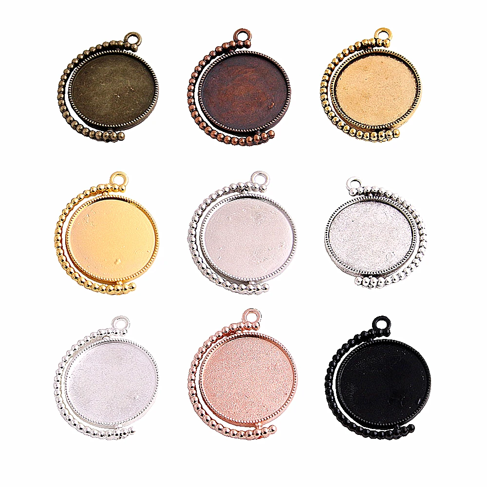 Zoete Bel 10 Pcs Fit 25 Mm Metalen Mix Trendy Rond Dubbelzijdig Cabochon Hanger Instellingen Fit Ketting Hanger D7006