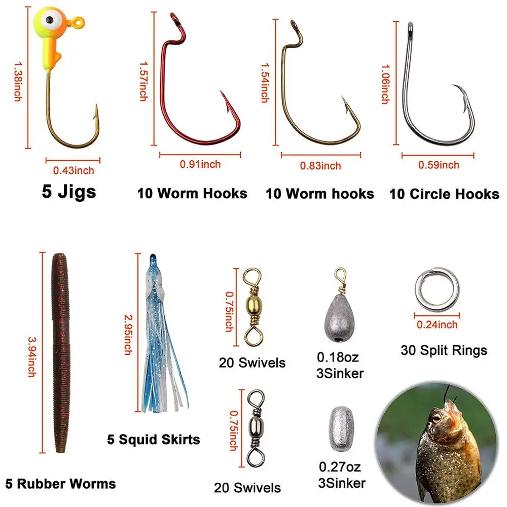 Bass Fishing Kit Tackle Lures 190pcs Bass Lures Spinnerbait Topwater Minnow Hooks Jigs Worms Weights Split Rings Swivels Tackle