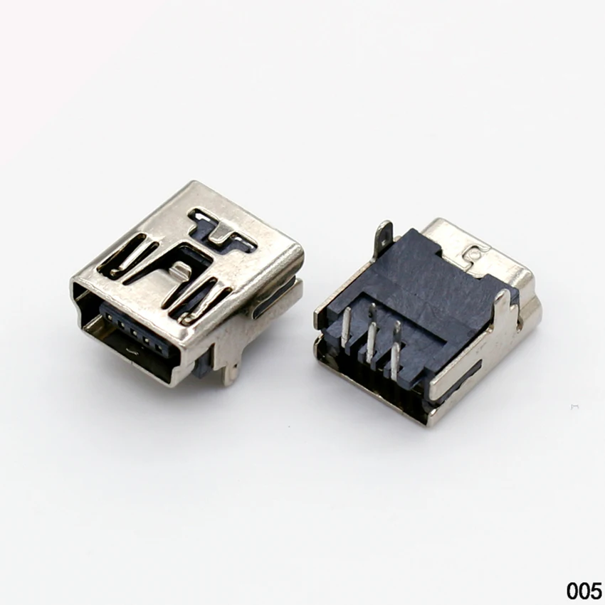 1X MINI USB JACK 5P/F Female Jacks Socket PCB Mount for Phone,MP4,90 angle 5Pin USB 2 Locate foot jack,Material:copper