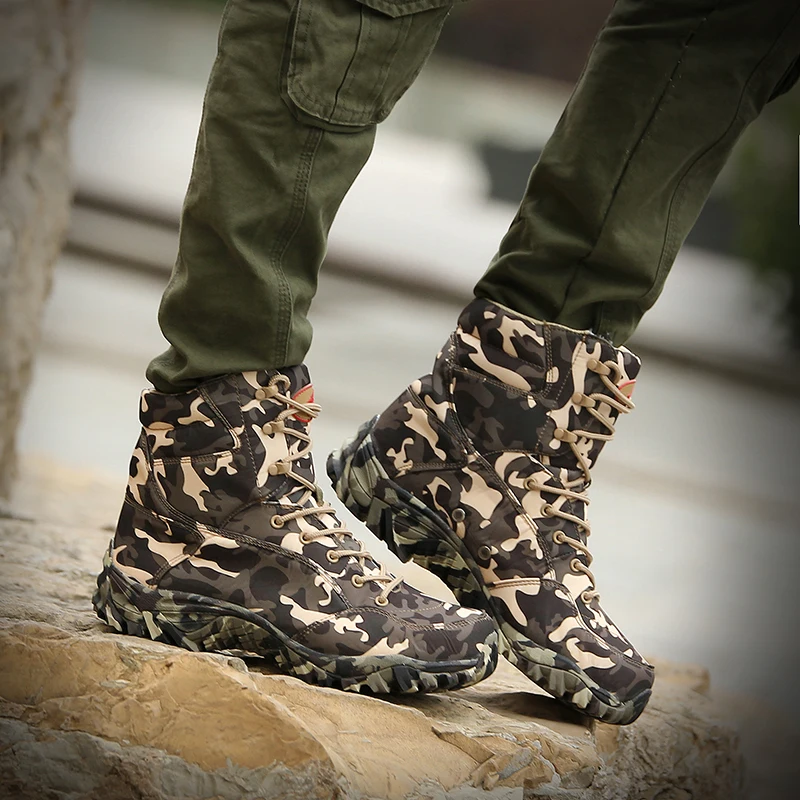 Men outdoor hunting hiking antiskid waterproof thermal ankle shoe winter autumn desert mountain  leopard camouflage boot