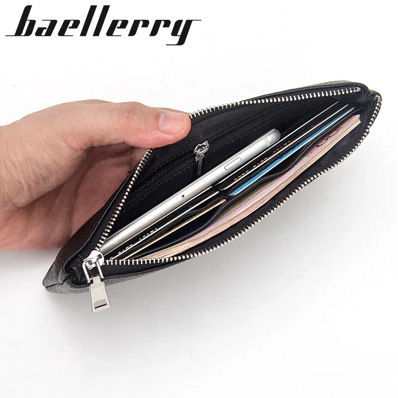 Genuine Cow Leather Men Lichee Pattern Slim Soft Long Zipper Wallet Male Coin Purse Money Pocket Pochette Clutch Bag Card Holder