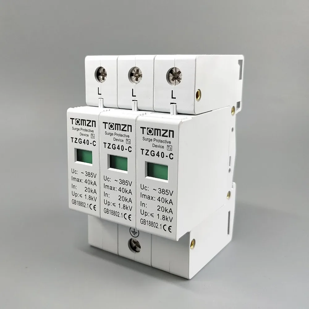 AC SPD 3P 20KA~40KA  C ~385VAC House Surge Protector Protective Low-voltage  Arrester Device