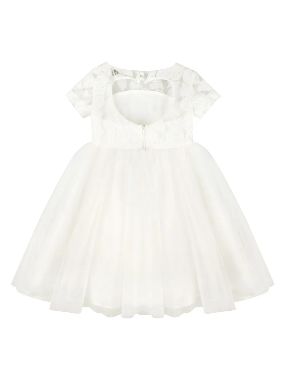 TiaoBug-vestidos blancos de flores para niña, espalda hueca en forma de corazón, vestidos de encaje de primera comunión para niñas, vestido de fiesta de desfile de princesa