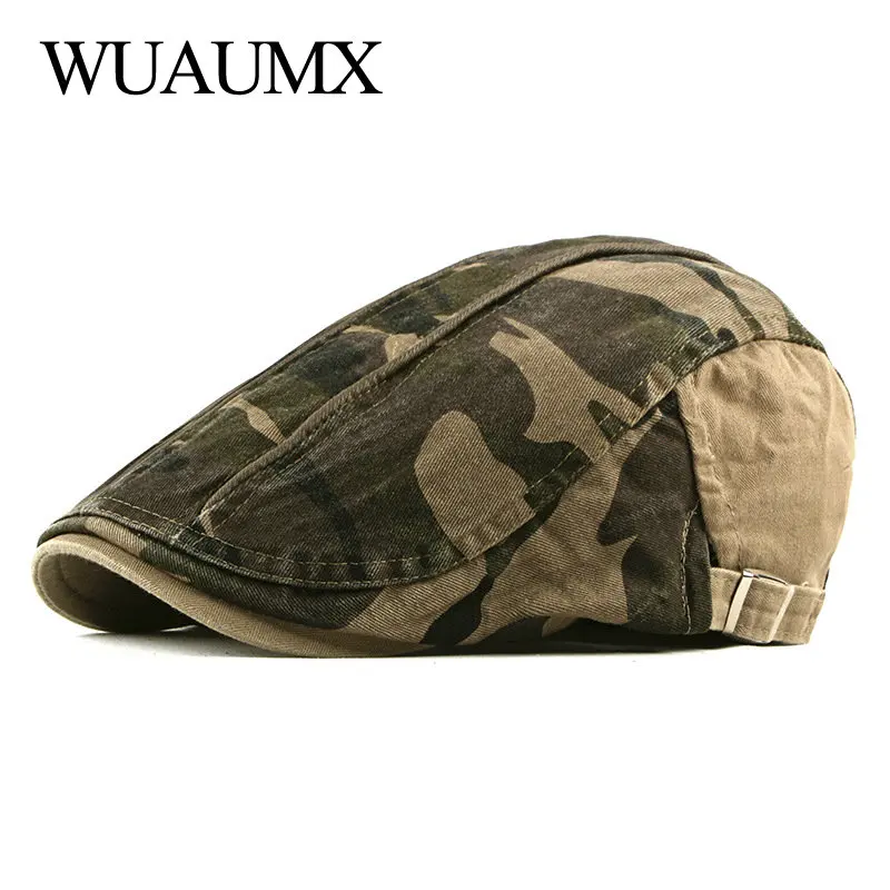 Camouflage Berets Hats for Men Women Patchwork Herringbone Caps Washed Cotton Newsboy Cap Cabbie Ivy Flat Hat Adjustable 2