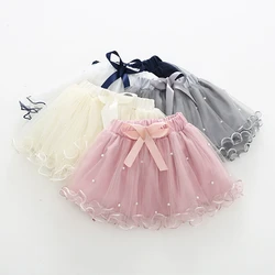 Jupe tutu courte en tulle pour petites filles, avec nœud, bouffante, rose et perle, princesse, 2021