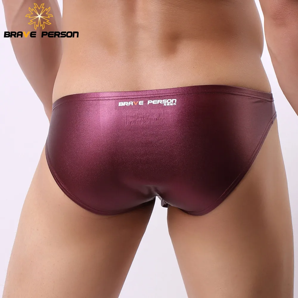 BRAVE PERSON Underwear Men Briefs Sexy Low-waist Underpants Men\'s Imitation Leather Bright Fabric Panties Shorts