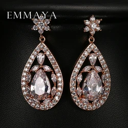 Emmaya Luxury Water Drop Shape Flower Clear Big CZ Bridal Crystal Wedding Earrings For Brides Fashion Spring Jewelry