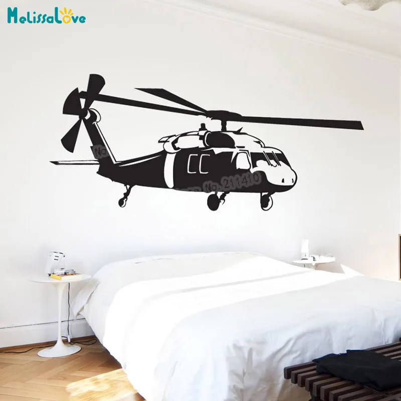 Vinyl Blackhawk Helicopter Wall Sticker Decals Home Decor For Living Room Bedroom 3D Self-adhesive Nursery Art Murals Gift YY933