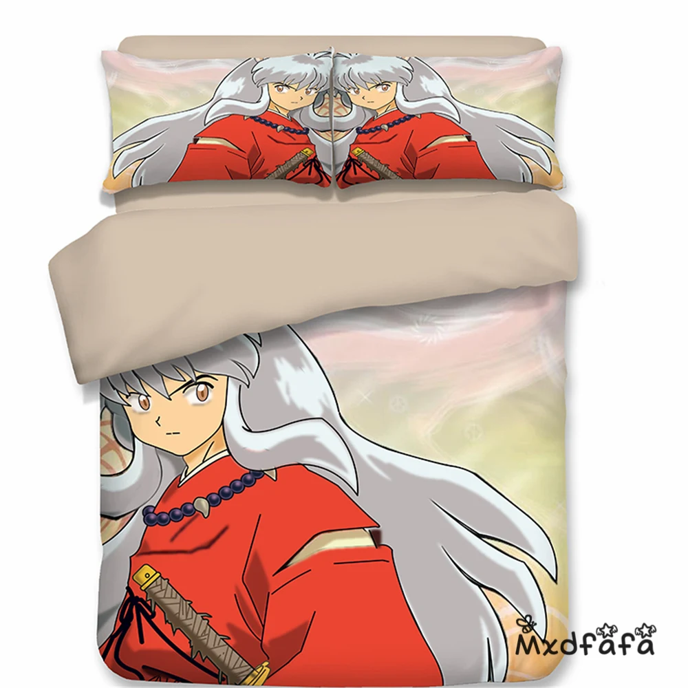 Mxdfafa Japanese Anime InuYasha Duvet Cover Set Bedding Set Cotton Comforter Bed Set Include 1 Duvet Cover and 2 Pillow case