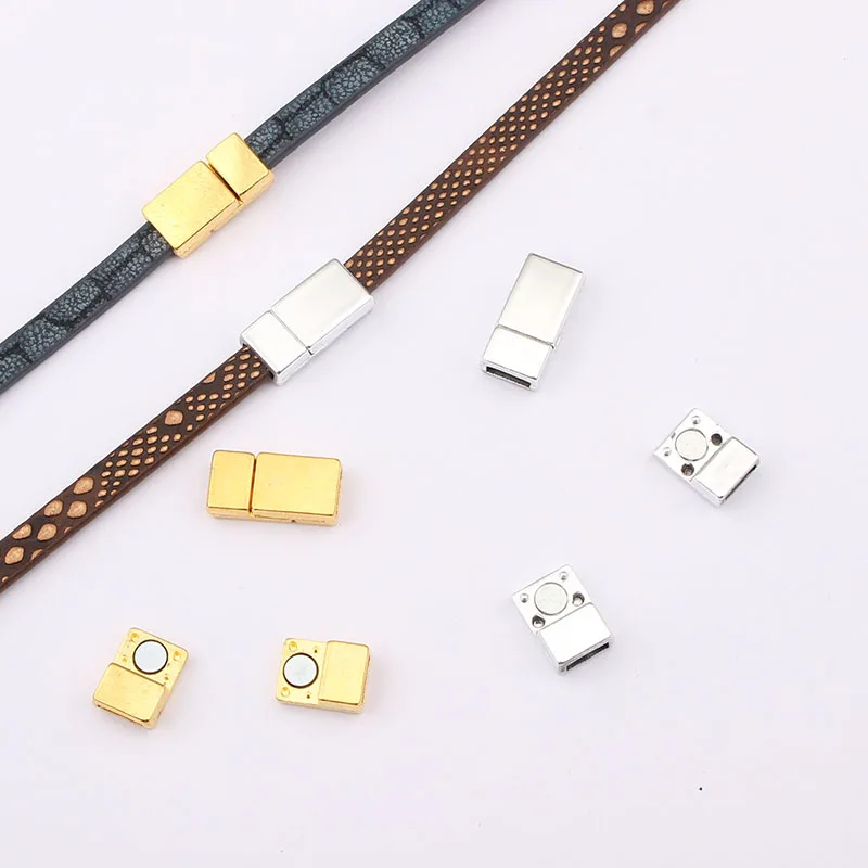 5Sets 6*2mm/10*2mm Flat Rhodium Magnetic Clasp Bracelet Findings for 6mm Flat Leather Cord DIY Bracelets Jewelry Making Material