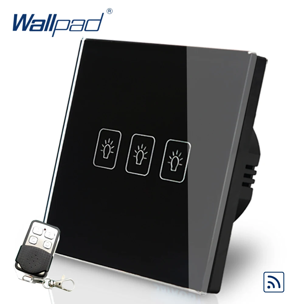 

Remote 3 Gang 1 Way 86*86mm EU European Wallpad Black Glass RF Broadlink Wifi Support 3 Gang Remote Control Switch