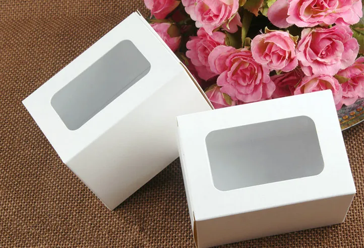 

7*7*10CM White Kraft Boxes With Window Cosmetic Gift Packing Box Essence Bottle Paper Boxes 100pcs\lot Free shipping