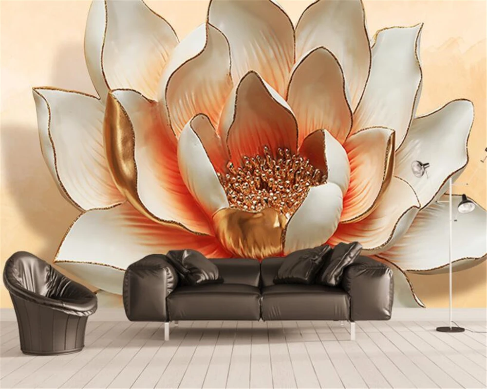 

Custom room background wall wallpaper for walls 3 d stereo relief lotus TV sofa background wall Decorative wallpaper beibehang