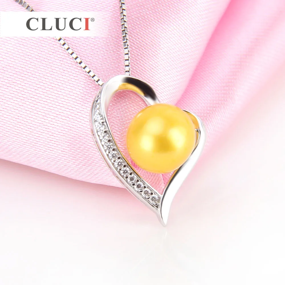 CLUCI 925 Sterling Silver Crystal Pendant Mounting Heart Necklace Zircons LOVE Pendant Necklace Rhinestone Lover Gifts SP200SB
