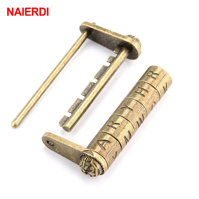 NAIERDI 4 Type Zinc Alloy Chinese Vintage Antique Bronze Retro Combination Lock Password Lock Jewelry Box Padlock Handware