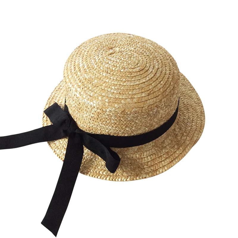 Girls Sun Cap Black Ribbon Decorate Straw Hat For Baby Girls Children Summer Hats Kids Hats Caps