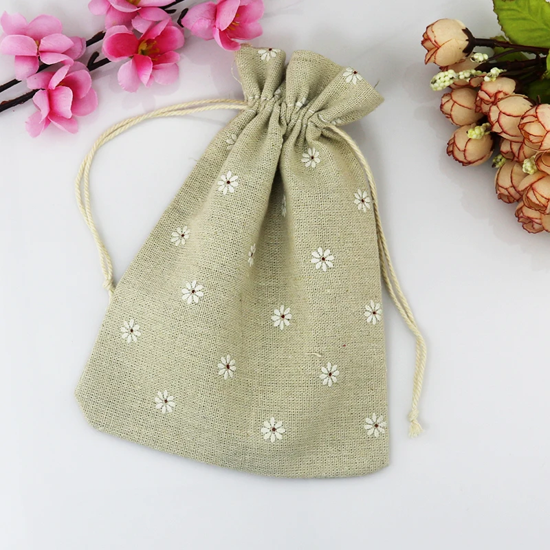 Wholesale 100pcs 10*14cm Snowflake Print Cotton Bags Drawstring Muslin Gift Bag Pouches Cute Charms Watch Jewelry Packaging Bags