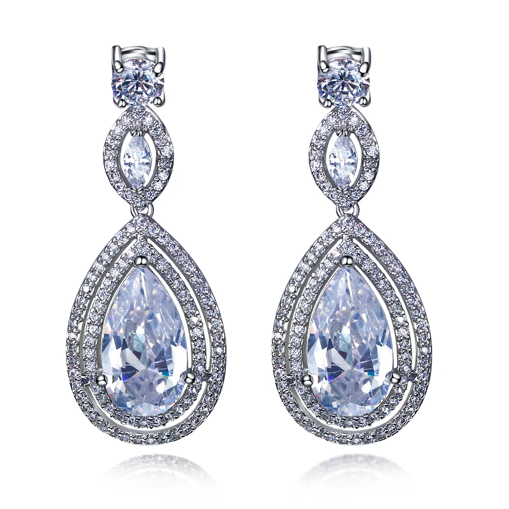 

Waterdrop Shaped CZ Stones Drop Earrings Set - Blue Green Clear Colors Promotion New Bijuterias Brinco Feminino Kolczyki