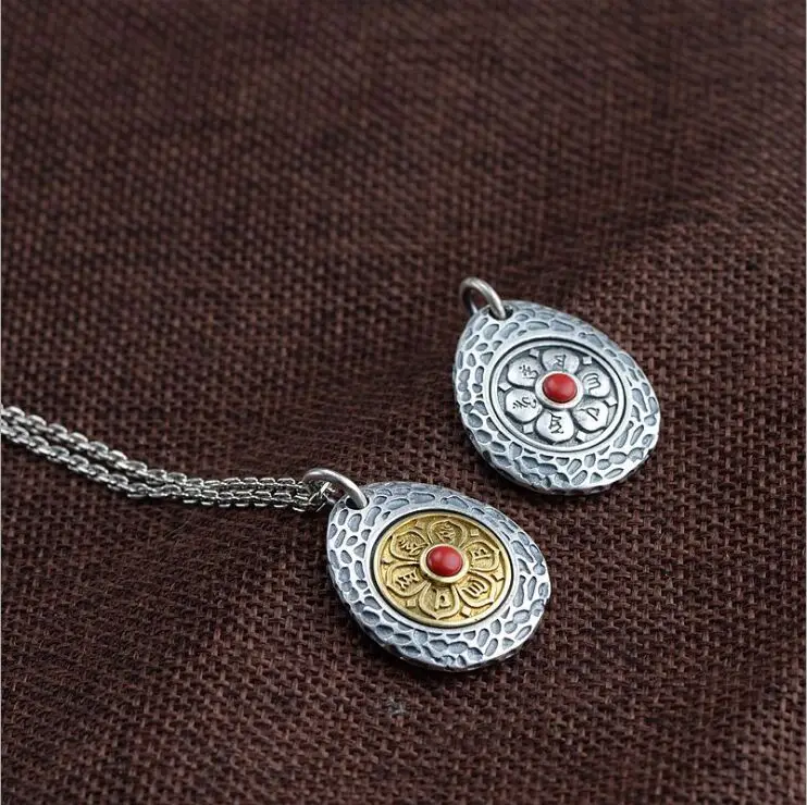 Real S990 solid sterling silver retro Thai silver craft Jiugong gossip pendant Taoist culture silver jewelry