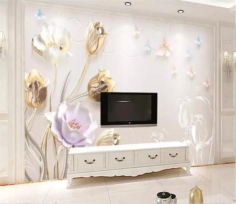 

Custom Wallpaper papel de parede 3D Relief mural Chinese Style Modern Flower Living Room wallpaper Decorative Painting