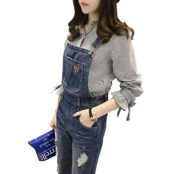 출산 의류 바지 봄 가을 빛 블루 데님 플러스 사이즈 임산부 대형 서스펜더 바지 4XL