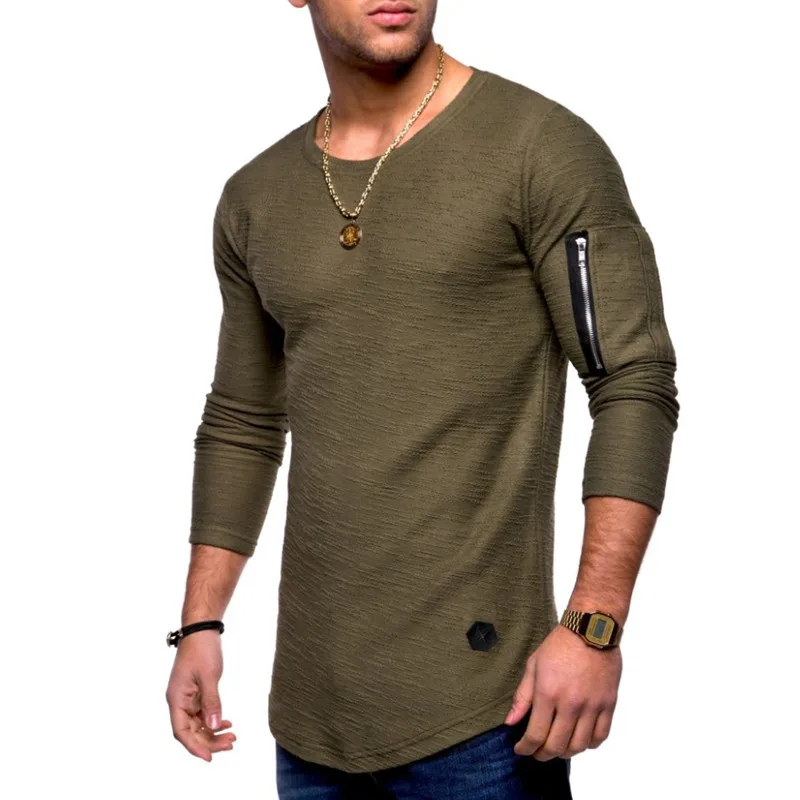 2022 New Tshirt Men\'s Spring Autumn T Shirt Men Long Sleeved Cotton Causal Bodybuilding Folding O Neck Tshirt Tops Tees Men