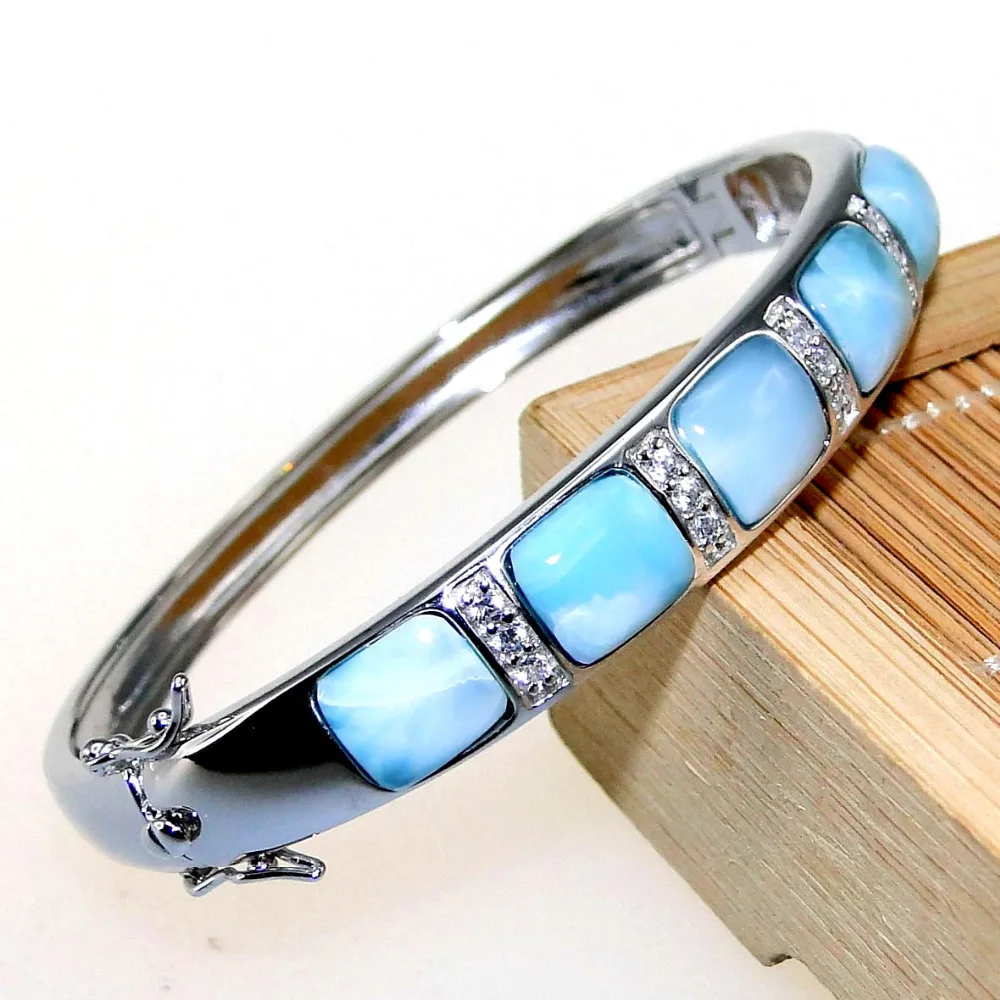 

Fine Women Jewelry High Quality Natural Larimar Bracelet Nice Larimar Bangle 100% 925 Sterling Silver Bangle DR03010916B as Gift