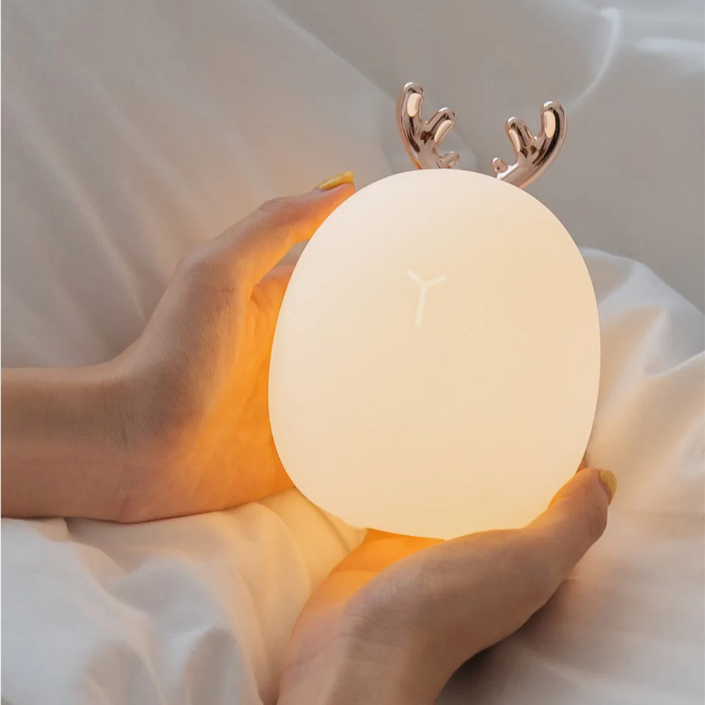 LED Night Light Deer Rabbit Lamp Touch Sensor 2 Colors Dimmable USB Rechargeable Silicone Table Lamp for Children Kids Baby Gift