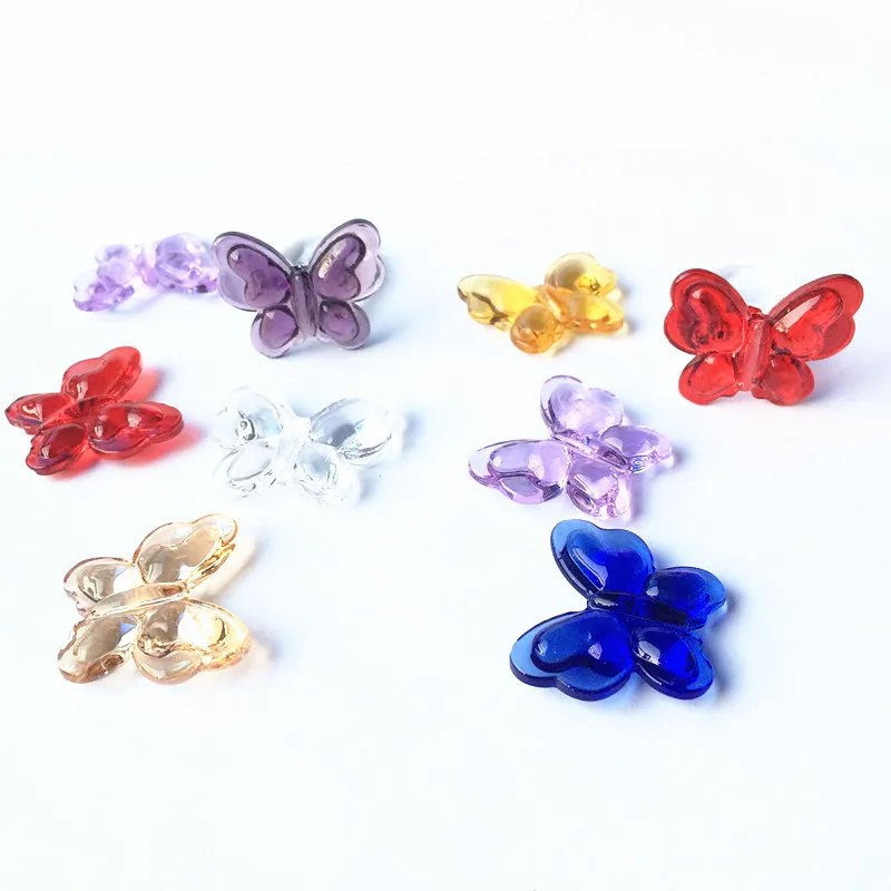 Mixed Color 28*35mm 20Pcs Crystal Loose Beads Diy Curtain Accessories Glass Artificial Butterfly Shape Pendants With one Hole