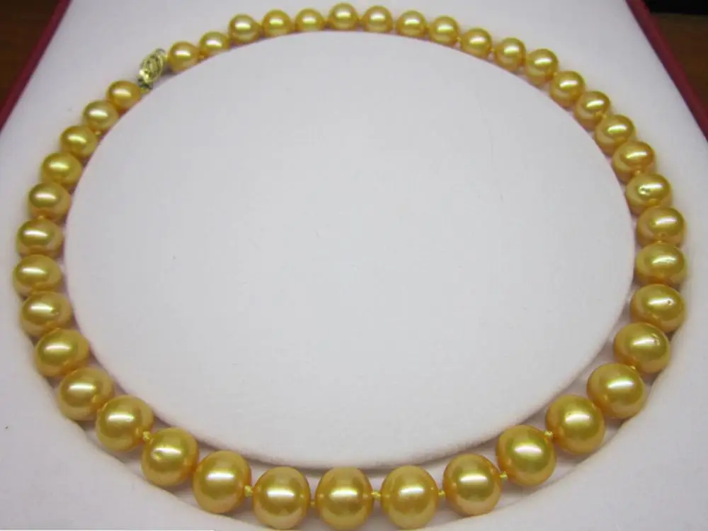 

10-11mm Genuine gold south sea pearl necklace yellow clasp