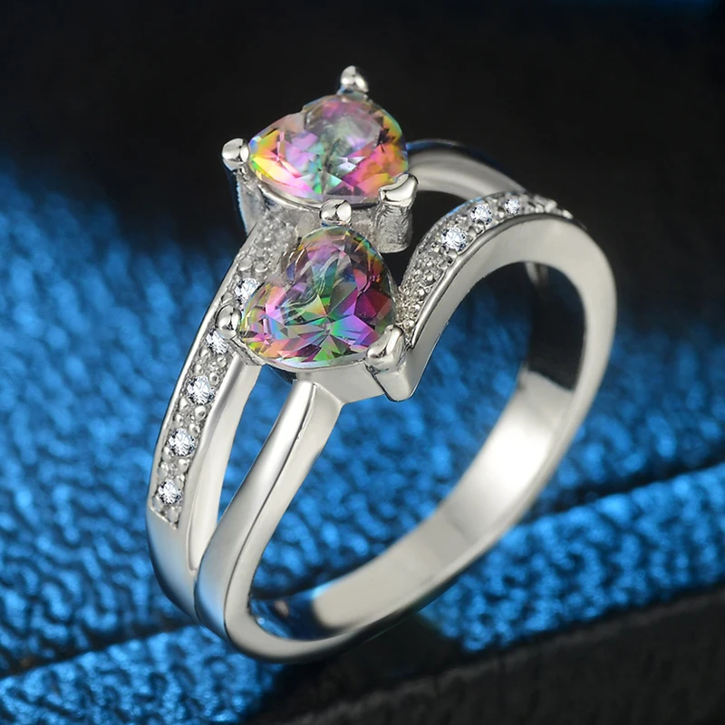 

CiNily Created Mystic Stone Zirconia Silver Plated Wholesale Hot Sale Heart for Women Jewelry Wedding Gift Ring Size 6-9 NJ52