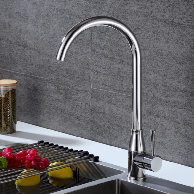 Hand-polished 304 Stainless Steel Mirror Kitchen Faucet Dishwashing Sink Rotating Hot and Cold Mixing Valve Tap