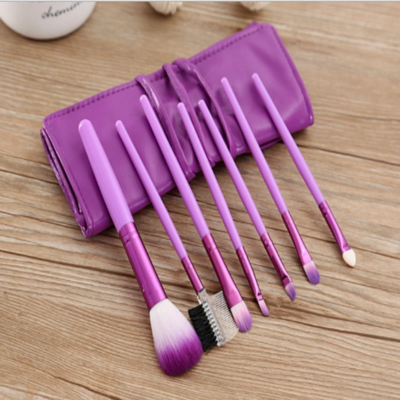 50 bộ/lô 7 cái/bộ Trang Điểm Brushes Set Nhựa xử lý Mỹ Phẩm Foundation Đỏ Mặt bàn chải bóng mắt bàn chải lông mày 6 màu sắc