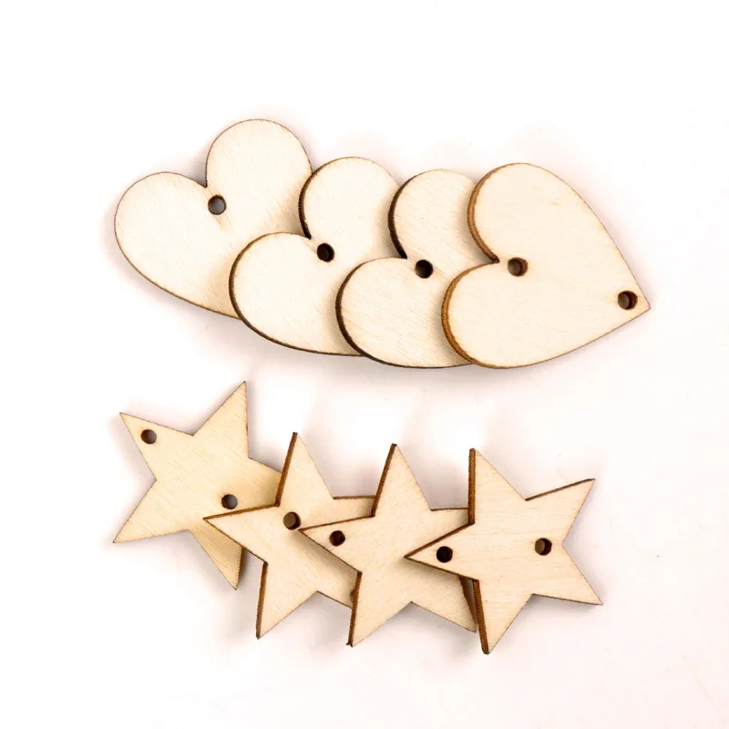 Home Decoration Hanging Ornament Accessory Painting Scrapbooking Craft Wooden DIY Star Heart Shape Handmade 30mm 20pcs