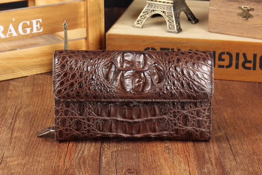 

Luxury Quality Genuine/Real Crocodile Skin Leather Men Wallets Ctutch, Alligator head skin bank card holder case long size