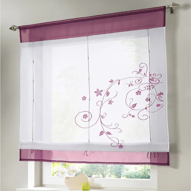1PC Roman New Curtains Flower Style Tulle Window For Kitchen European Design Printed Roman Curtains Perspective Cafe Decoration