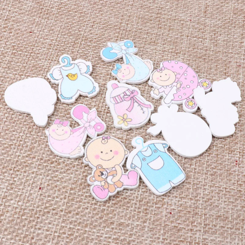 25mm 20pcs Mixed No Holes Pink Blue Cute Baby Painting Wooden Handmade DIY Scrapbooking Craft Accessories MZ49