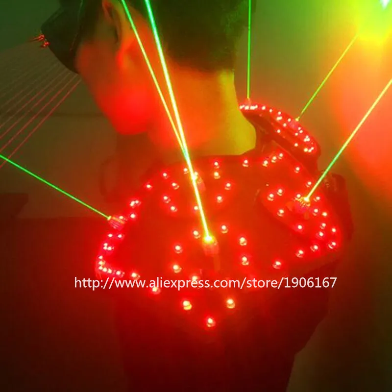 Green Laserman Shoulder Red Led Luminous Vest And Red Laser Man Show Glasses DJ Nightclub Dancer Singer Wear Ballroom Costume