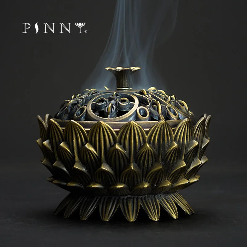 

PINNY Large Lotus Metal Tibetan Incense Burner Nepalese Cone Censer Room Decoration Meditation Zen Incense Base Sandalwood