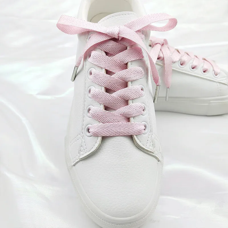 Herringbone Pattern Polyester Cotton Solid Color Shining Shoelaces Women Men Colorful Leather Sports Casual Shoes Laces Dropship