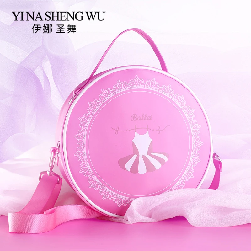 Round Cute Pink Ballet Dance Bag Girls Korean Ballet Bag Kids Princess Shoulder Bag Handbag Mini Portable Dance Storage Bag Pink