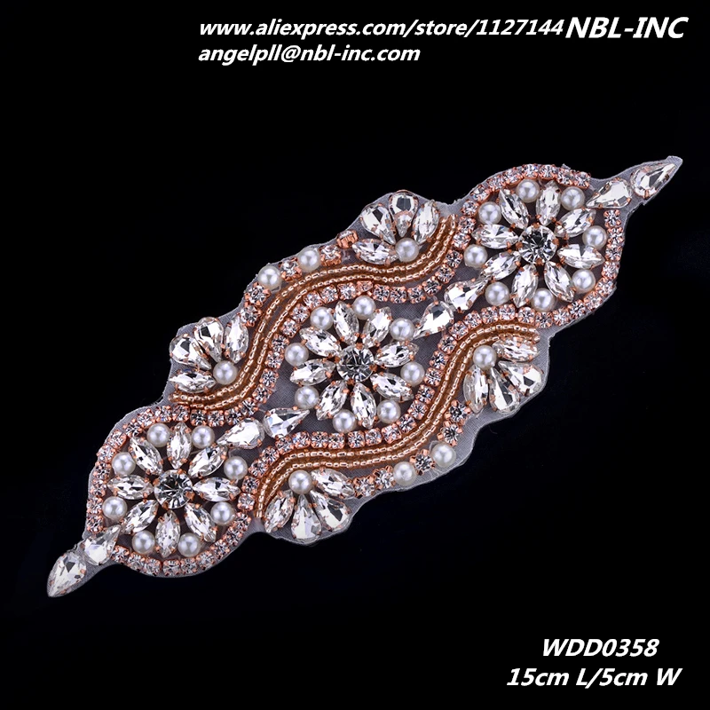 Rose gold crystal bridal beaded rhinestone applique patch for wedding dress garments bag WDD0358