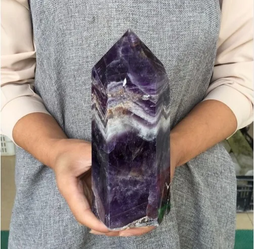 1.2kg Big size Natural Dream Amethyst Quartz Obelisk Crystal Wand Point Healing Fengshui for home decoration 20cm