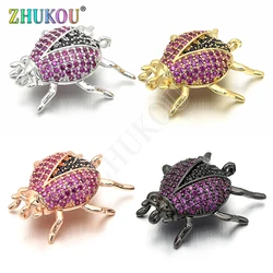 18*21mm High Quality Brass Cubic Zirconia Beetle Charms Connectors, Insects, Mixed Color, Hole: 1mm, Model:VS222