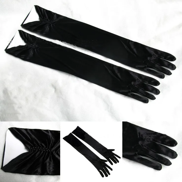 Luvas longas de cetim para mão, luvas cheias de dedos, preto, rosa, pérola, elegante, noiva, casamento, festa, casamento, 1 par