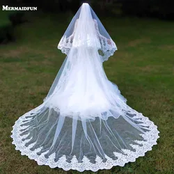 Customized Real Photos 2 Layers Sequins Lace Cathedral Woodland Wedding Veils with Comb 3M Long White Ivory 2 T Bridal Veils