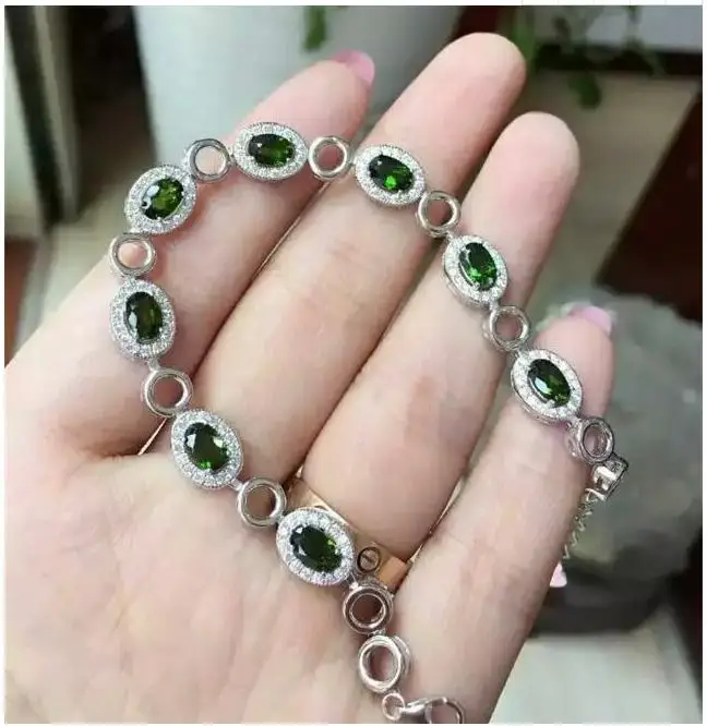 

Free Shipping Natural and real Diopside Bracelets 925 sterling silver Fine jewelry gems 4*6mm 8pcs