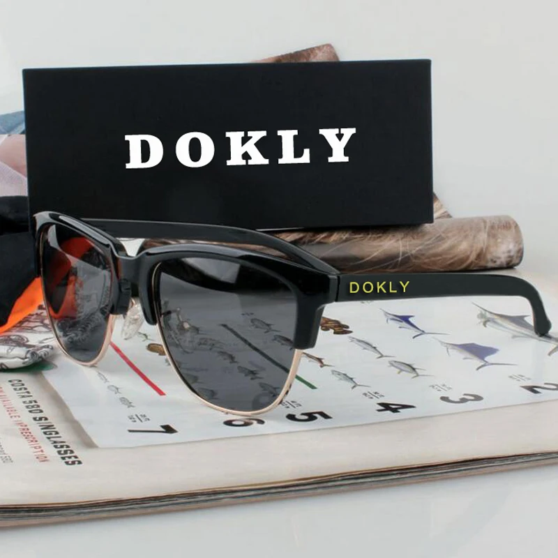 Dokly Réel Polaroized lunettes de Soleil Miroir Hommes et femmes lunettes de soleil polarisées Semi-cerclées Lunettes de Soleil lunettes Oculos De Sol