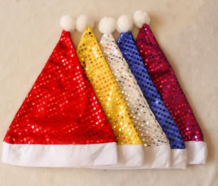 

600pcs Christmas Sequin Sheen Santa Hat kids children men women Festive costumes cap Dress up props hot Party Accessory Supplies