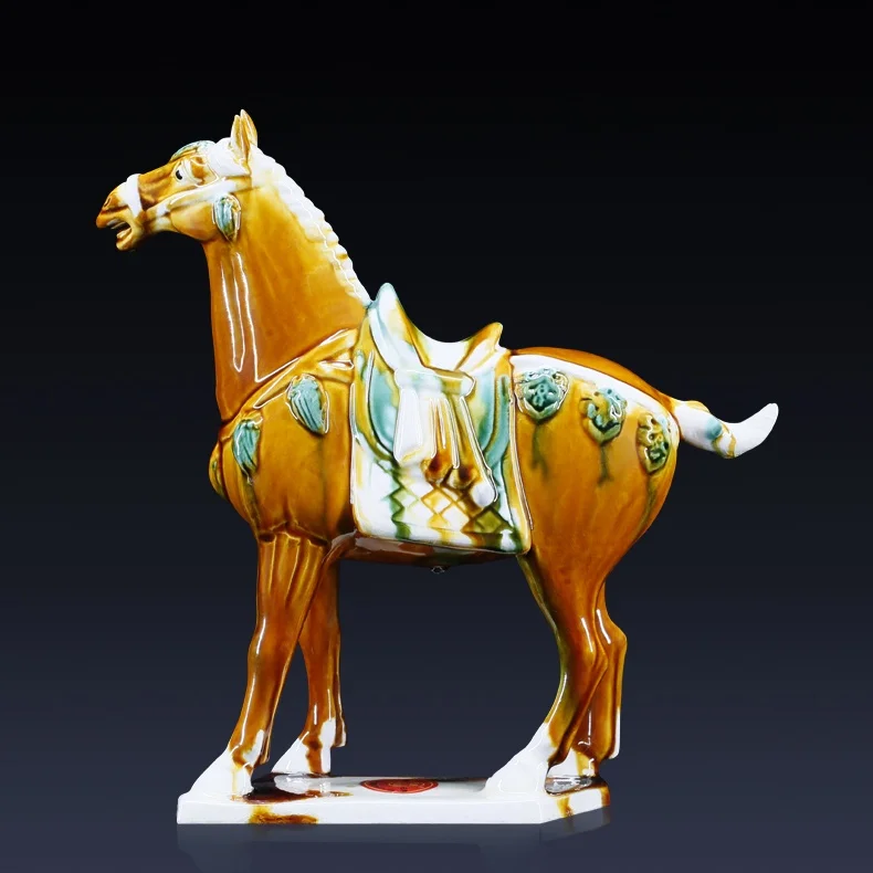 

Antique Chinese Porcelain Saddle Horse Statue Archaized Ceramics Horse Charger Sculpture Replica Artwork Ornament Craft Decor